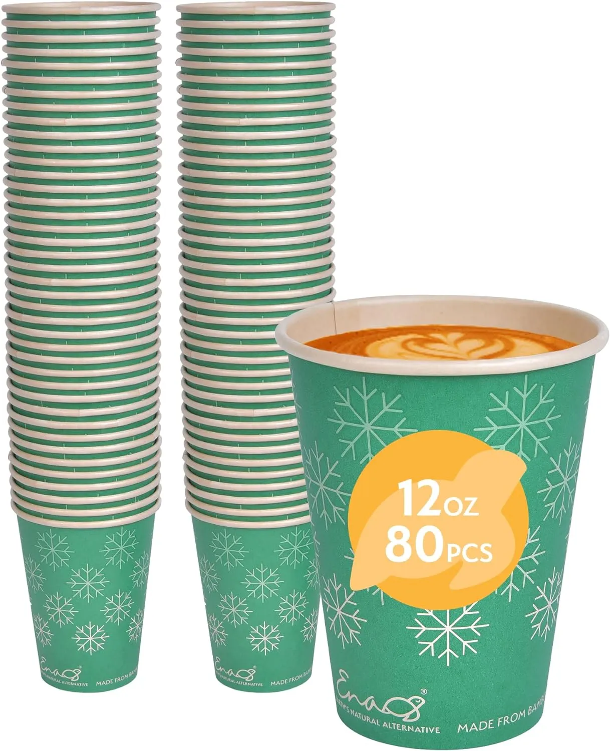 100% Compostable Disposable Coffee Cups 12oz or 16oz, 320 Pack Paper Cups Made from Bamboo, Eco-Friendly, Biodegradable Unbleached Party Cups