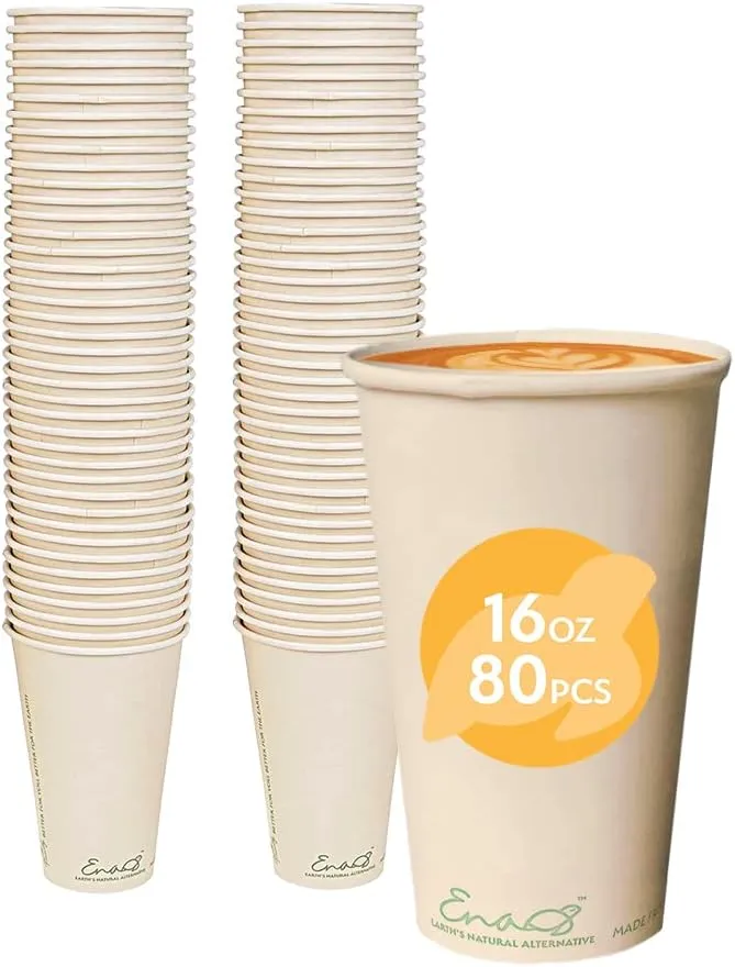 100% Compostable Disposable Coffee Cups 12oz or 16oz, 320 Pack Paper Cups Made from Bamboo, Eco-Friendly, Biodegradable Unbleached Party Cups