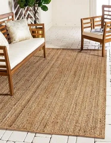 100% Jute Area Rug, Braided Design Hand Woven Dyed Natural Fibers Carpet