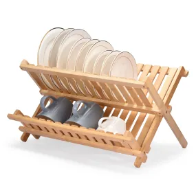 Bamboo Dish Drying Rack - Foldable Dish Rack For Kitchen - Collapsible & Compact