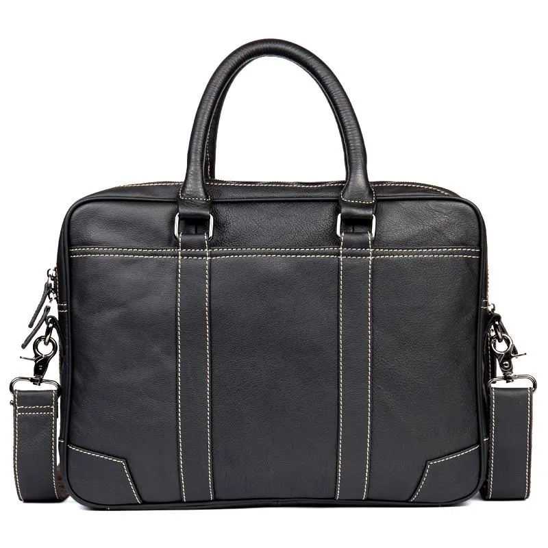 Black Leather Mens 15 inches Briefcase Laptop Side Bag Business Bags Work Bags for Men