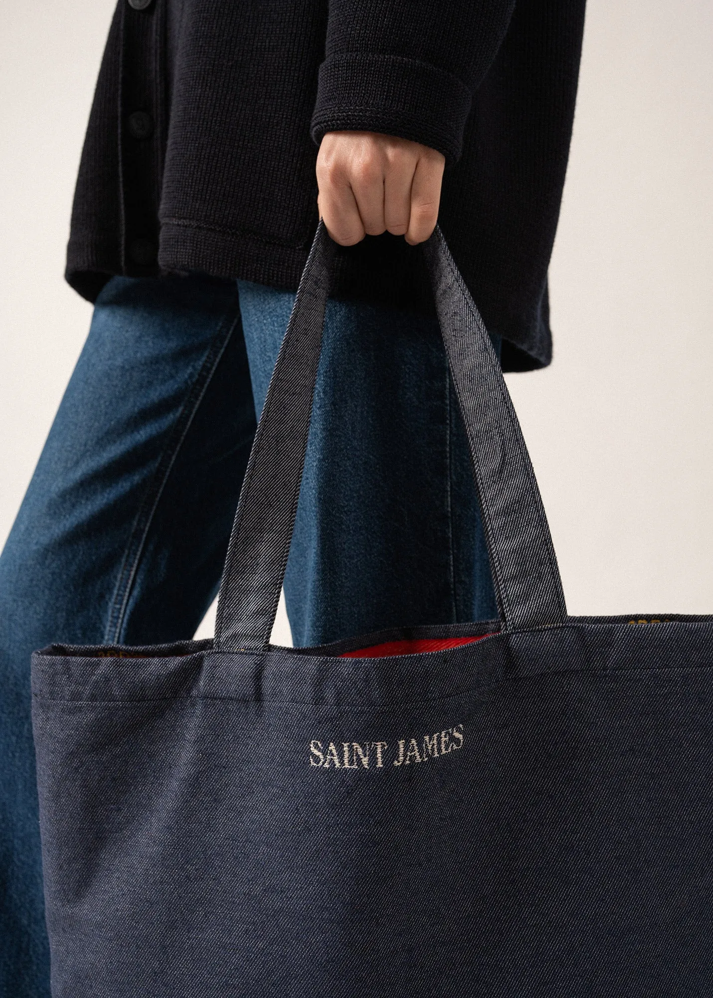 Campus Tote Bag - with SAINT JAMES badge (JEAN/ROUGE)