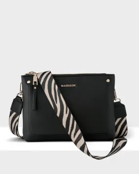 Charlotte Double Zip Crossbody Bag   Zebra Bag Strap