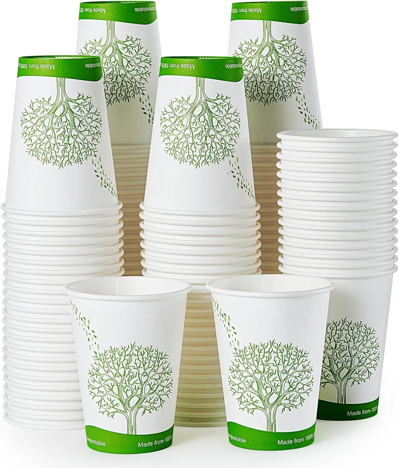 Compostable Paper Cups, Biodegradable Disposable Paper Coffee Cups with PLA Lined, Eco-friendly Hot Drinking Cups