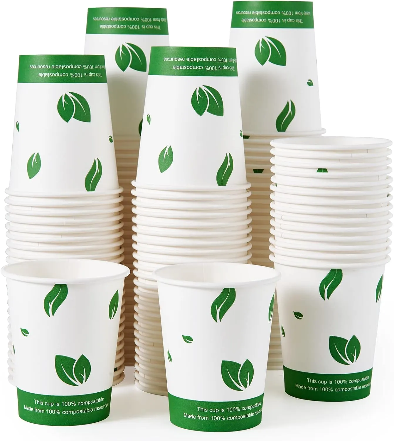 Compostable Paper Cups, Biodegradable Disposable Paper Coffee Cups with PLA Lined, Eco-friendly Hot Drinking Cups