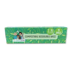 Compostable Resealable Food Bags by Eco Green Living - 15 x 2.5L