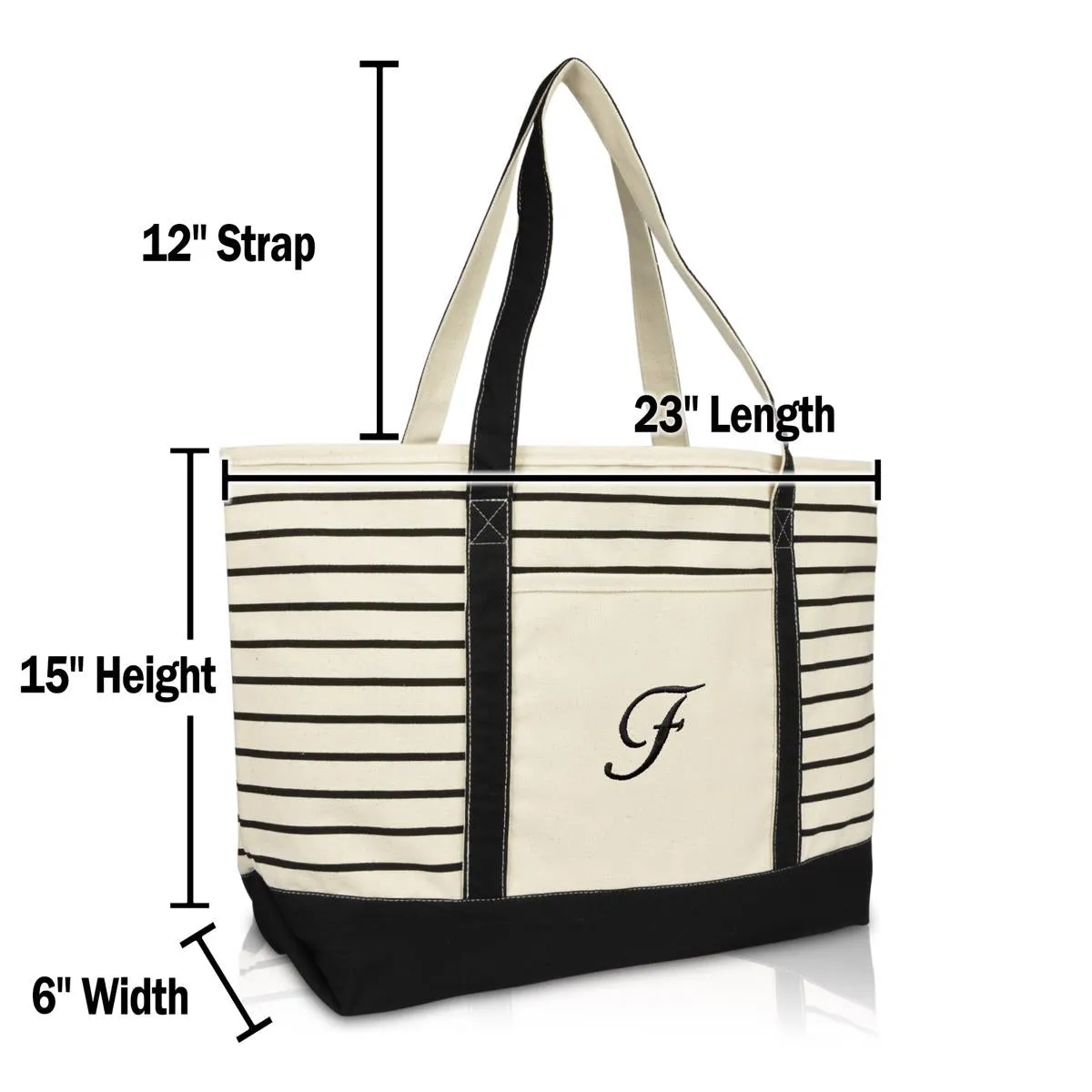 Dalix Striped F-Initial Tote Bag Womens Ballent Letter F