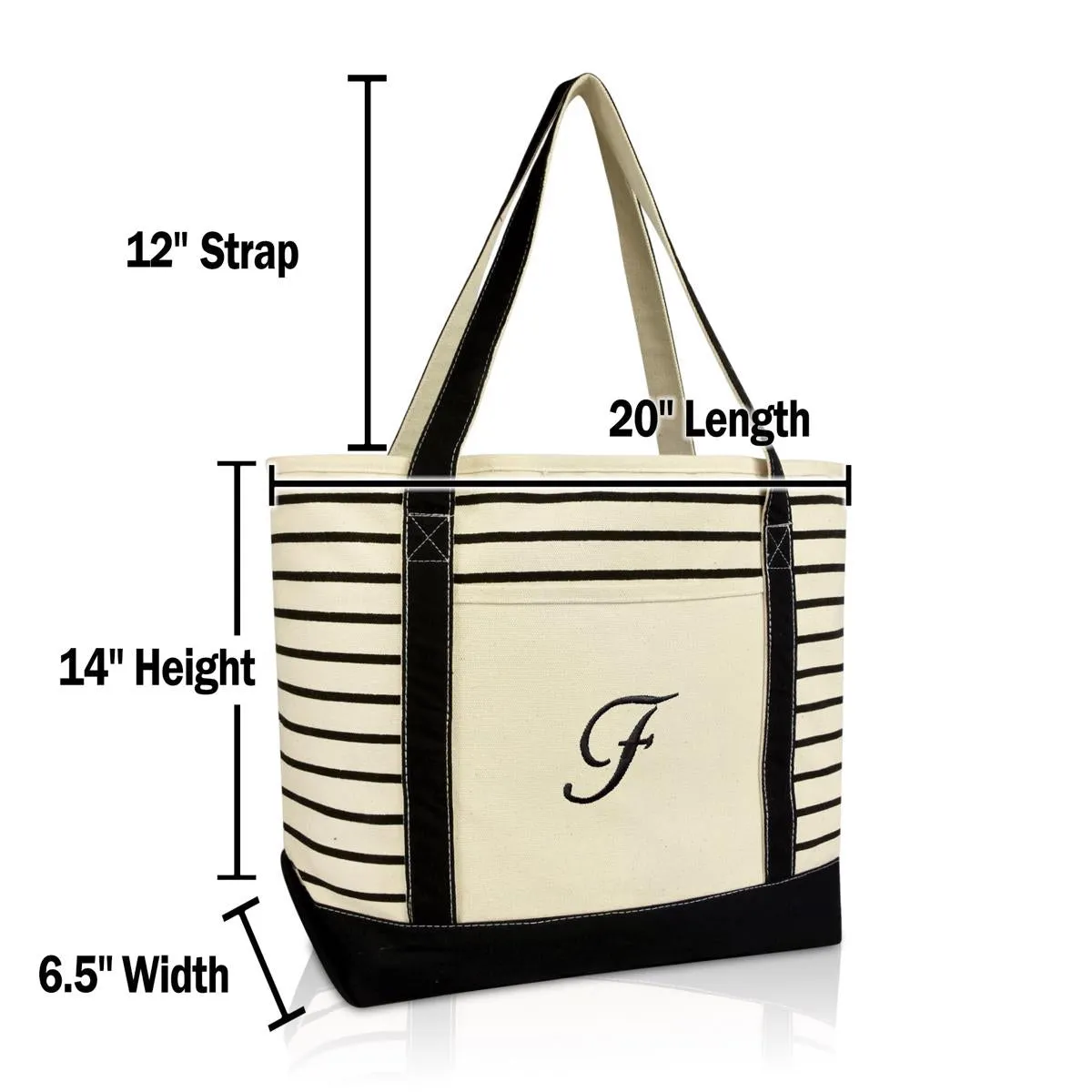 Dalix Striped F-Initial Tote Bag Womens Ballent Letter F