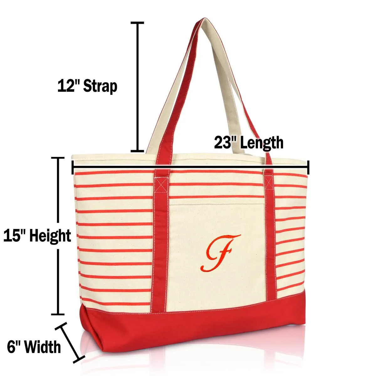 Dalix Striped F-Initial Tote Bag Womens Ballent Letter F