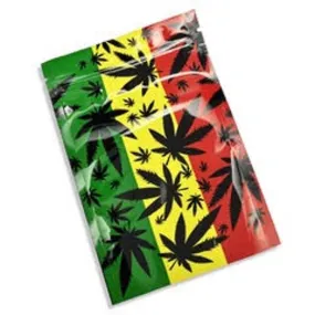 Designed Mylar Bag - Rasta silhouette Leaves - 9cm x 13cm - Pack of 50