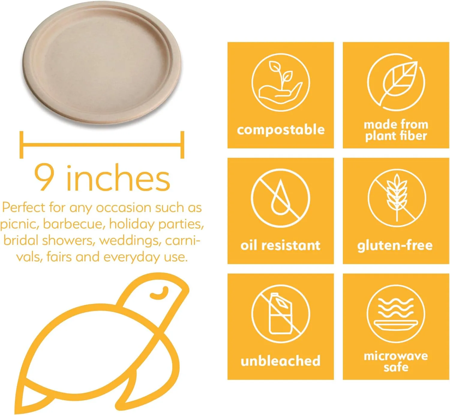 Earth's Natural Alternative Eco-Friendly, Compostable Plant Fiber Plate