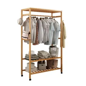 GOMINIMO Bamboo Wardrobe on Wheels, Free Standing Shelves Open Wardrobe 100cm