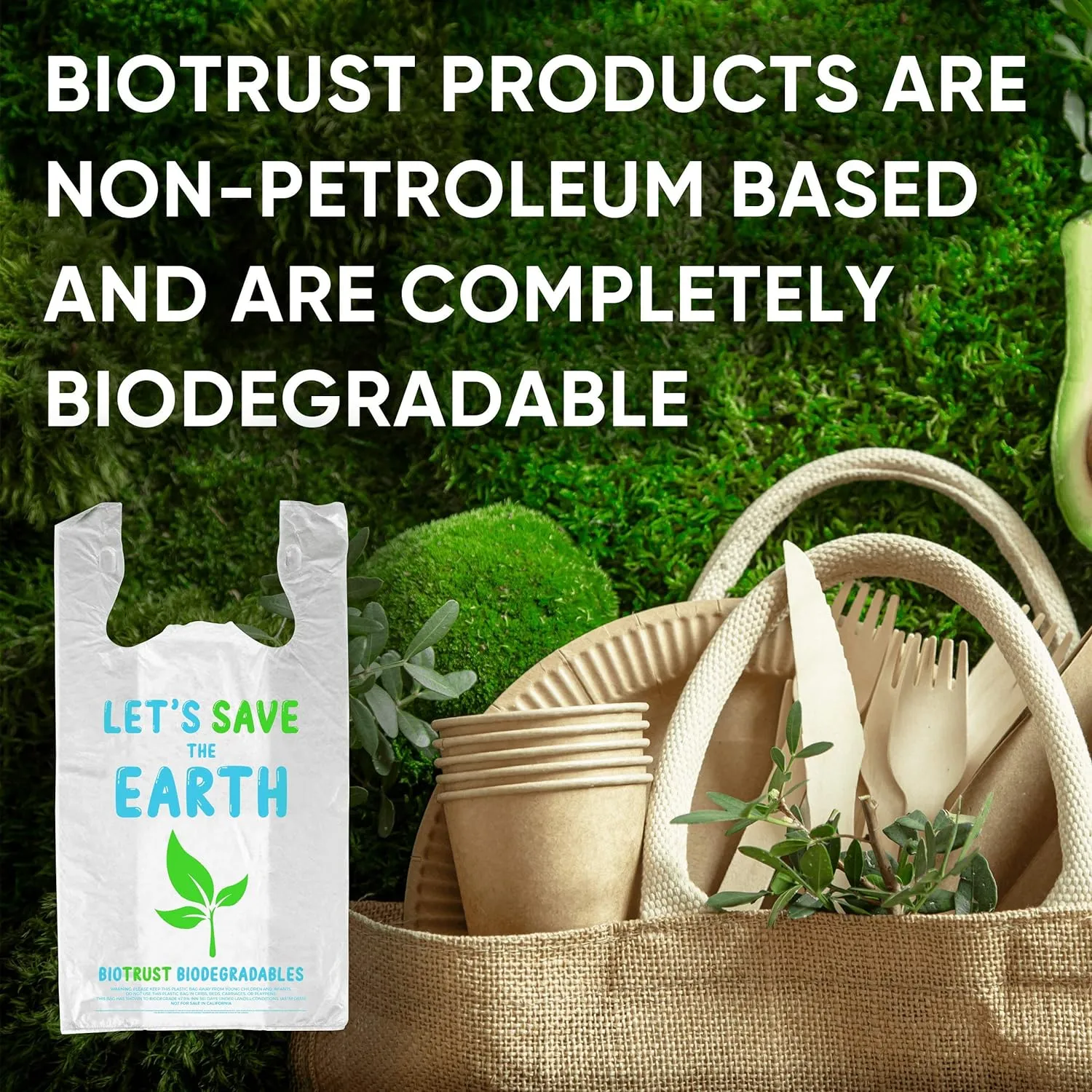 Grocery Bags, 100% Biodegradable & Eco Friendly, Reusable, Extra Strong, Recyclable