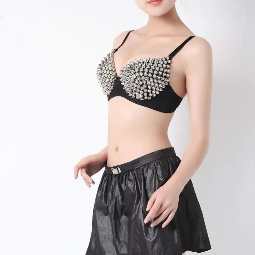 Metallic Studded Punk Push Up Bra