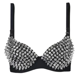 Metallic Studded Punk Push Up Bra