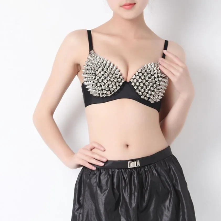 Metallic Studded Punk Push Up Bra