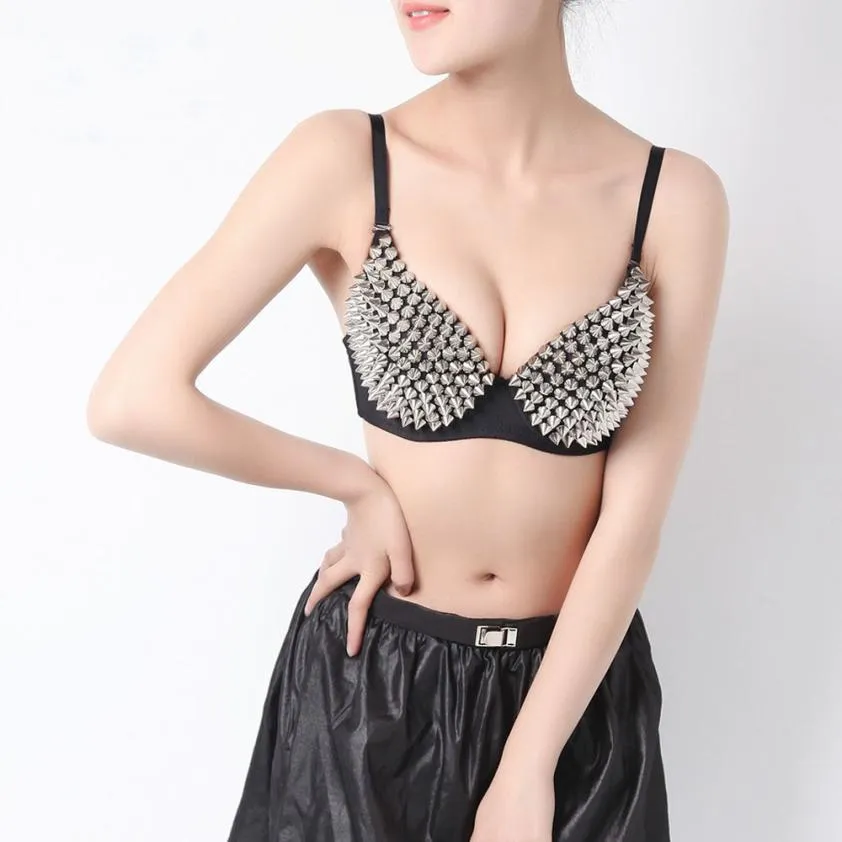 Metallic Studded Punk Push Up Bra