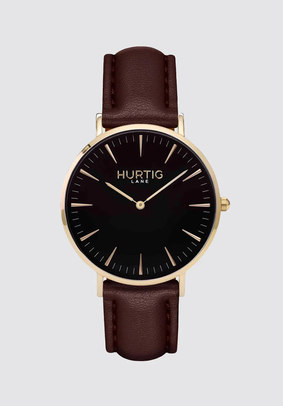 Mykonos Vegan Leather Watch Gold | Black & Chestnut