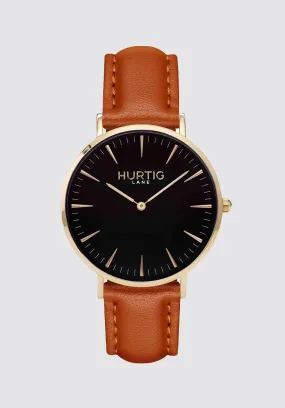 Mykonos Vegan Leather Watch Gold | Black & Tan