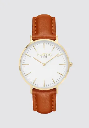 Mykonos Vegan Leather Watch Gold | White & Tan