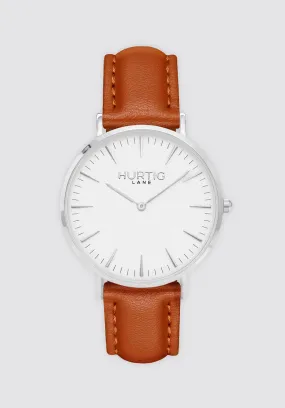 Mykonos Vegan Leather Watch Silver | White & Tan