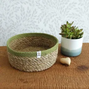 Respiin Shallow Seagrass & Jute Basket - Medium Natural/Green