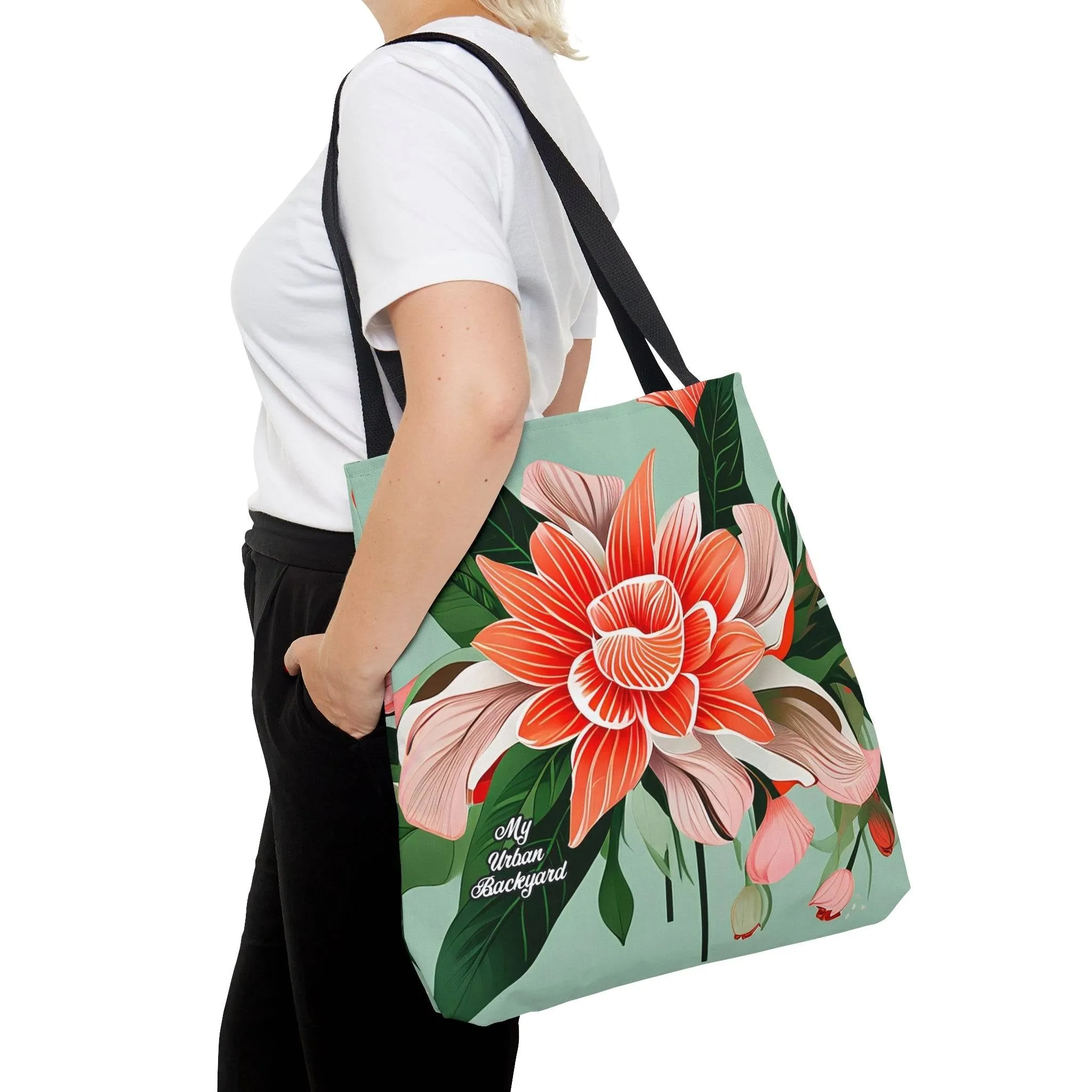 Reusable Tote Bag for Everyday Use, Shoulder Bag w Cotton Handles - Large Flower