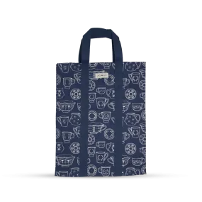 Shopping Bag with Webbing Handle - Cup & Saucer - Navy