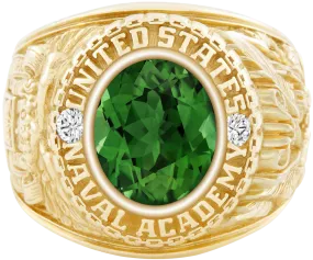 USNA Class Ring Mod™ with Green Tourmaline Centerpiece and Diamond Dividers